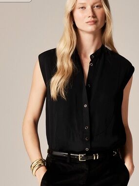 J.Crew Jules Sleeveless Tuxedo Top in Black Gold Sz. 8 Classic Luxury $118 CQ191